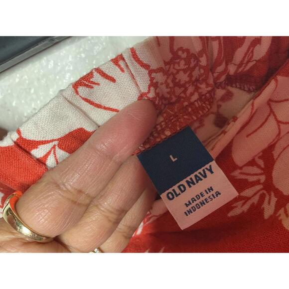 < Old Navy Red & White Floral Linen Blend Skirt > - Picture 2 of 3